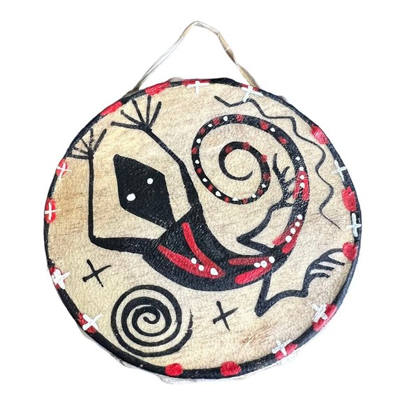 C J Prophet Other - Hopi Drum Skin Signed C J Prophet Leather Art Hand Painted 4" X 1.25"